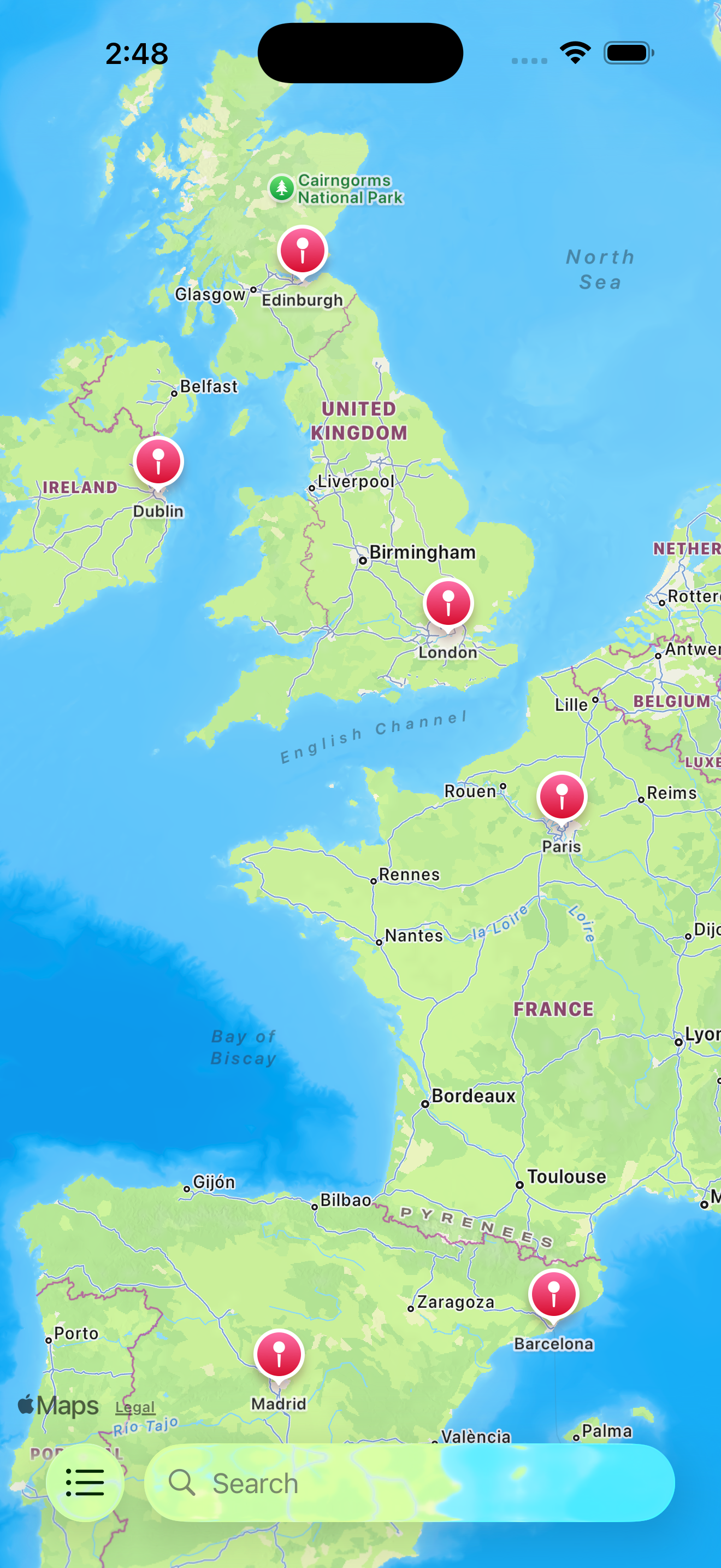 screenshot of Travel Tracker App